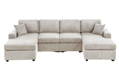 Modern Design Sectional Set 3pc Armless Loveseat Two Matching Pillow Right Arm And Left Arm Chaise Ivory Finish Primary Living Room