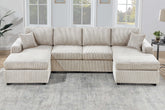 Modern Design Sectional Set 3pc Armless Loveseat Two Matching Pillow Right Arm And Left Arm Chaise Ivory Finish Primary Living Room