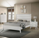 White King Size Bed 2x Nightstands Wave Texture Panel HB Bedroom Furniture Contemporary 3pc Set