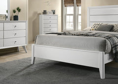 White Eastern King Size Bed Panel Headboard Wave Texture Bedroom Furniture Wooden 1pc Bedframe