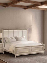 Contemporary 1pc Eastern King Size Bed Channel Padded Headboard Oak Finish Bedroom Furniture