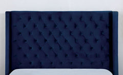 Modern Bedroom Furniture Navy 1pc Est King Size Bed Upholstered Frame Fabric Tufted HB Wingback Design