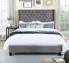 Transitional Gray 1pc Est King Size Bed Upholstered Frame Fabric Tufted HB Bedroom Wingback Design