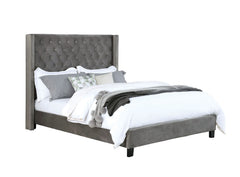 Transitional Gray 1pc Est King Size Bed Upholstered Frame Fabric Tufted HB Bedroom Wingback Design
