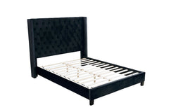 Elegant Black 1pc Eastern King Size Bed Fully Upholstered Frame Fabric Tufted HB Bedroom Wingback Design