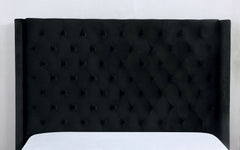Elegant Black 1pc Eastern King Size Bed Fully Upholstered Frame Fabric Tufted HB Bedroom Wingback Design