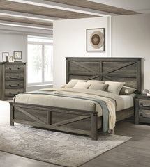 Rustic Gray 1pc Queen Size Bed Unique Design Headboard Simple Wooden Bedroom Furniture Metal Accents