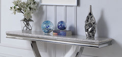 Glam Style Modern Sofa Table 1pc Stainless Steel Pedestal Base 18mm Faux Marble On Top Metal Structure Chroma Finish Coffee Table-Not Included