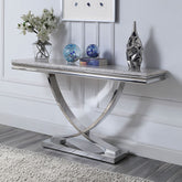 Glam Style Modern Sofa Table 1pc Stainless Steel Pedestal Base 18mm Faux Marble On Top Metal Structure Chroma Finish Coffee Table-Not Included
