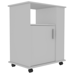 Lower Microwave Pantry 29" H, Single Door Cabinet, One Open Shelf, Three Side Shelves, White