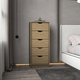 Dresser 42 inchH, 5 Drawers , Slim Storage Chest of Drawers, Natural Oak