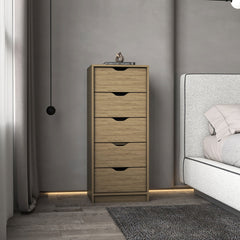 Dresser 42 inchH, 5 Drawers , Slim Storage Chest of Drawers, Natural Oak