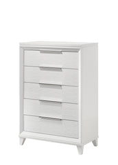 Contemporary White Textured Finish 5-Drawer Storage Tall Chest Wooden Solid Wood Bedroom Furniture