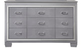 1pc Modern Nine Drawer Dresser Mirror Accents Chrome Finish Hardware Faux Crystal Accent Silver Finish