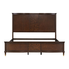 Transitional Style 1pc Eastern King Size Bed Dark Cherry Finish Panel Bedframe Gold-Capped Legs Bedroom Furniture Poplar Burl Veneer