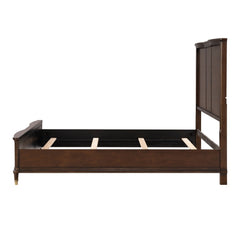 Transitional Style 1pc Eastern King Size Bed Dark Cherry Finish Panel Bedframe Gold-Capped Legs Bedroom Furniture Poplar Burl Veneer