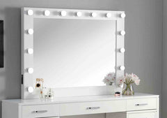 Glam Style 1pc Vanity Set Multiple Drawer Cabinets 15pcs Bulbs USB Charger White Finish Bedroom Furniture Stool Not Included