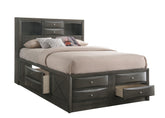 Gray Queen Storage Platform Captain's Bed with Bookcase Headboard Drawers Solid Wood Furniture