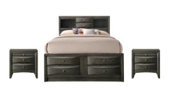 Gray Queen Storage Platform Captain's Bed with Bookcase Headboard Drawers Solid Wood Furniture