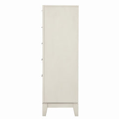 1pc Chest Metal Side Glides Chrome Finger Pulls 5-English Dovetail Drawers Accent Fluted Design Antique White Finish Transitional Style Bedroom