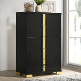 Black And Gold Finish Contemporary Style 1pc Chest Modern Design Metal Bracket Legs Gold Dust Proof Case Ball Bearing Glides Bedroom Furniture