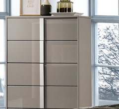1pc Chest UV Finish Contemporary Style Chrome Legs And vertical Handles Ball Bearing Glides Light Taupe Bedroom Furniture