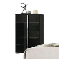 1pc Chest UV Finish Ball Bearing Glides Chrome Vertical Handles And Legs Black contemporary Bedroom Furniture