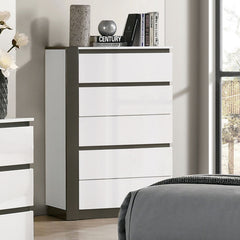 Contemporary Style 1pc Chest Concealed Drawer Pulls High Gloss Finish Ball Bearing Glides Metallic Accents White And Metallic Gray Finish