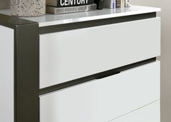 Contemporary Style 1pc Chest Concealed Drawer Pulls High Gloss Finish Ball Bearing Glides Metallic Accents White And Metallic Gray Finish