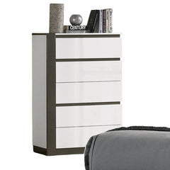 Contemporary Style 1pc Chest Concealed Drawer Pulls High Gloss Finish Ball Bearing Glides Metallic Accents White And Metallic Gray Finish