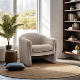 Contemporary Style Accent Chair Compact Size U-Shaped Design Boucle Fabric Mushroom Finish Primary Living Room