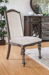 Natural Tone And Ivory Finish Rustic Style 2pc Side Chair Upholstered Seat Intricate Wood Inlay Detail Dining Room