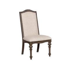 Natural Tone And Ivory Finish Rustic Style 2pc Side Chair Upholstered Seat Intricate Wood Inlay Detail Dining Room