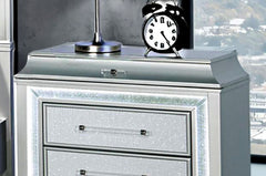 Glam Style 1pc Nightstand Acrylic Handles LED Light Faux Crystal Trim Gray Finish Bedroom Furniture