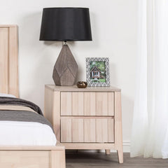 Mid-Century Modern Style 1pc Nightstand Hidden Handles Bracket Legs Vertical Receding White Wash Finish Bedroom Furniture
