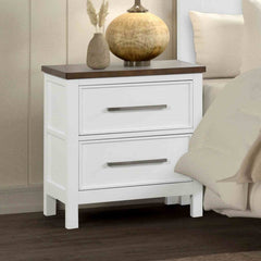 Modern Farmhouse Style 1pc Nightstand Two Tone Design English Dovetail Drawers Nickel Handles Recessed Panel White And Dark Brown Finish Bedroom Furniture