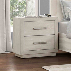 Transitional Style 1pc Nightstand Horizontal Handles Metal Side Glide French And English Dovetail Drawers Light Gray Finish Bedroom Furniture