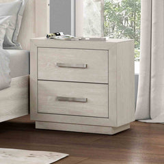 Transitional Style 1pc Nightstand Horizontal Handles Metal Side Glide French And English Dovetail Drawers Light Gray Finish Bedroom Furniture