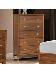 1pc Contemporary Walnut Finish Gold-Capped Legs Five-Drawers Tall Chest Wooden English Dovetail