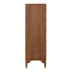 1pc Contemporary Walnut Finish Gold-Capped Legs Five-Drawers Tall Chest Wooden English Dovetail
