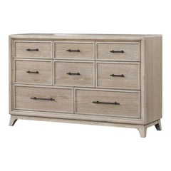 1pc Oak Finish Eight Drawers Dresser Solid Rubberwood Contemporary Sleek Ample Storage