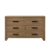 1pc Walnut Color Six Drawers Dresser Black Bar Pulls Transitional Style Bedroom Metal Center Glide