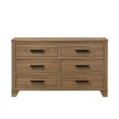 1pc Walnut Color Six Drawers Dresser Black Bar Pulls Transitional Style Bedroom Metal Center Glide