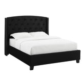 1pc King Size Upholstered Panel Bed Wing Back Headboard Button Tufted Nail head Trim Black Wood Fabric Bedroom Furniture