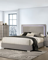 Contemporary Light Taupe 1pc Queen Size Bed w LED Headboard UV Finish Bedframe Bedroom Furniture