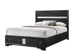 1pc Queen Platform Bed Storage Drawers Shimmering Silver Accent Black Silver Finish Solid Wood