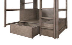 Modern Transitional Twin Over Workstation Loft Bed With Storage Box Attached Ladder Workstation And Bookcase, Warm Grey