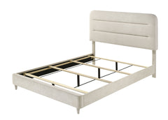Plush Upholstered Design 1pc Queen Size Panel Bed Sleek Lines Neutral Palette Beautiful Bedroom Furniture Antique White