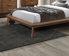Walnut / Beige Color Queen Size Bed 1pc Fabric Winged Edge Headboard Platform Bedframe Mattress Ready Mid-Century Modern Style