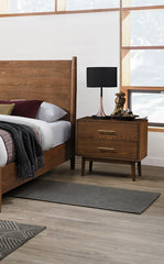 Platform Bed Walnut Color 3pc Bedroom Set Full Size Bed 2x Nightstands Wooden Mid-Century Modern Style